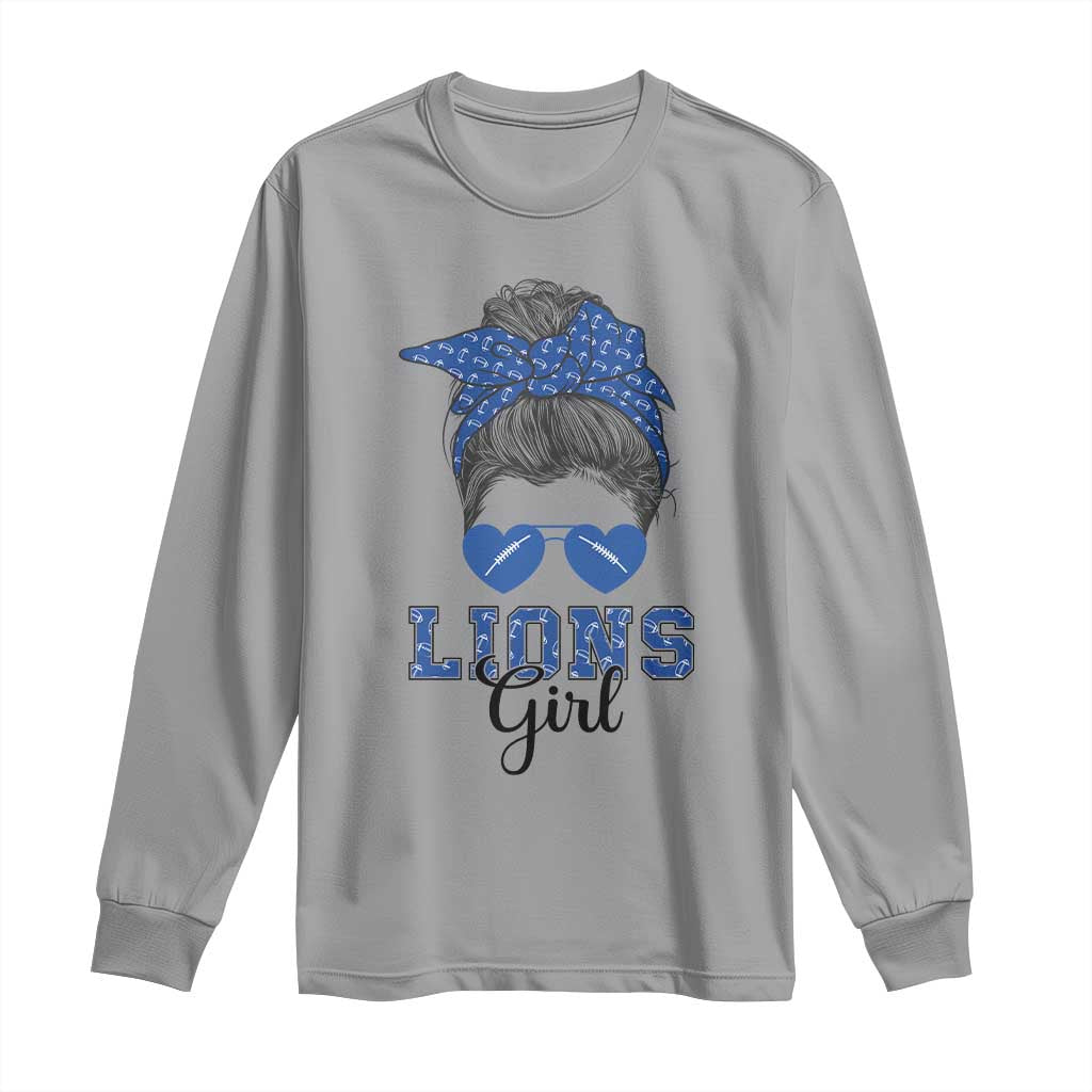 Lions Girl Long Sleeve Shirt Messy Bun Funny Sports Fan Team