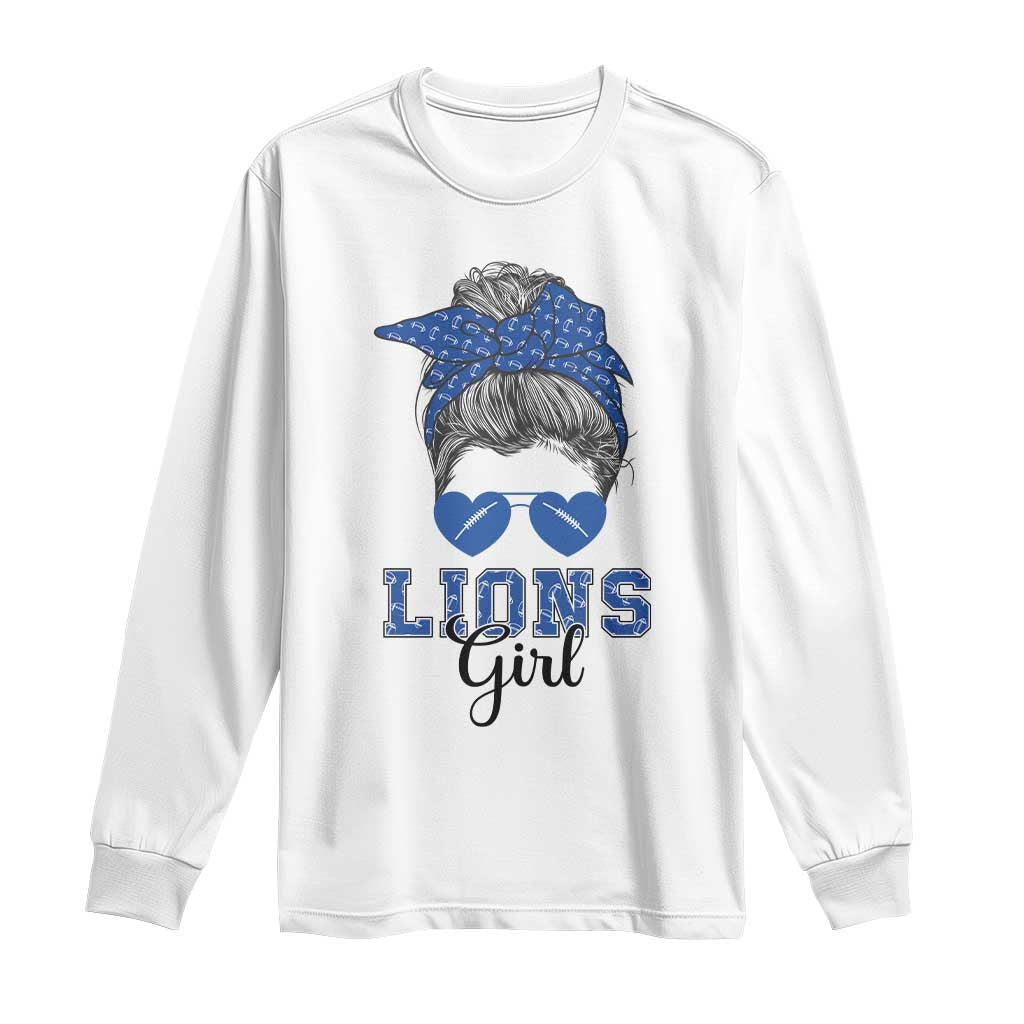 Lions Girl Long Sleeve Shirt Messy Bun Funny Sports Fan Team