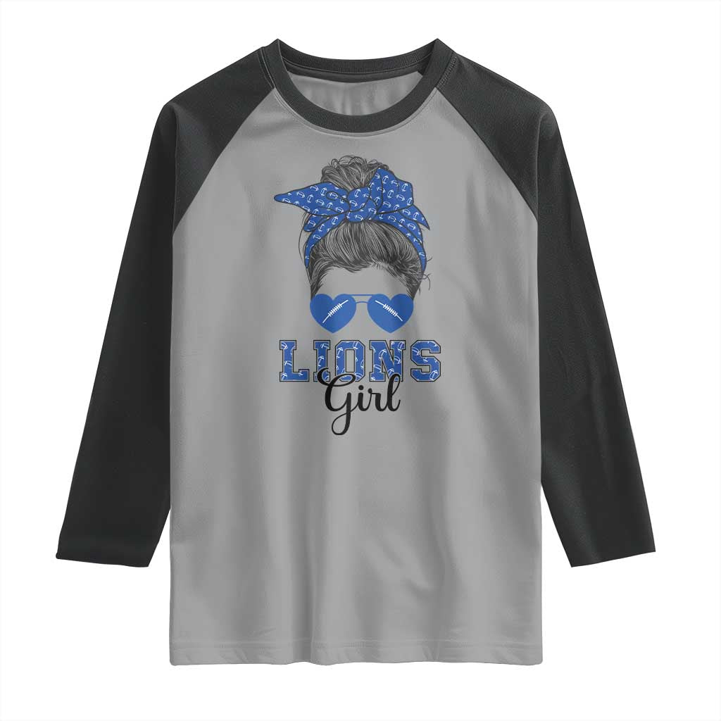 Lions Girl Raglan Shirt Messy Bun Funny Sports Fan Team