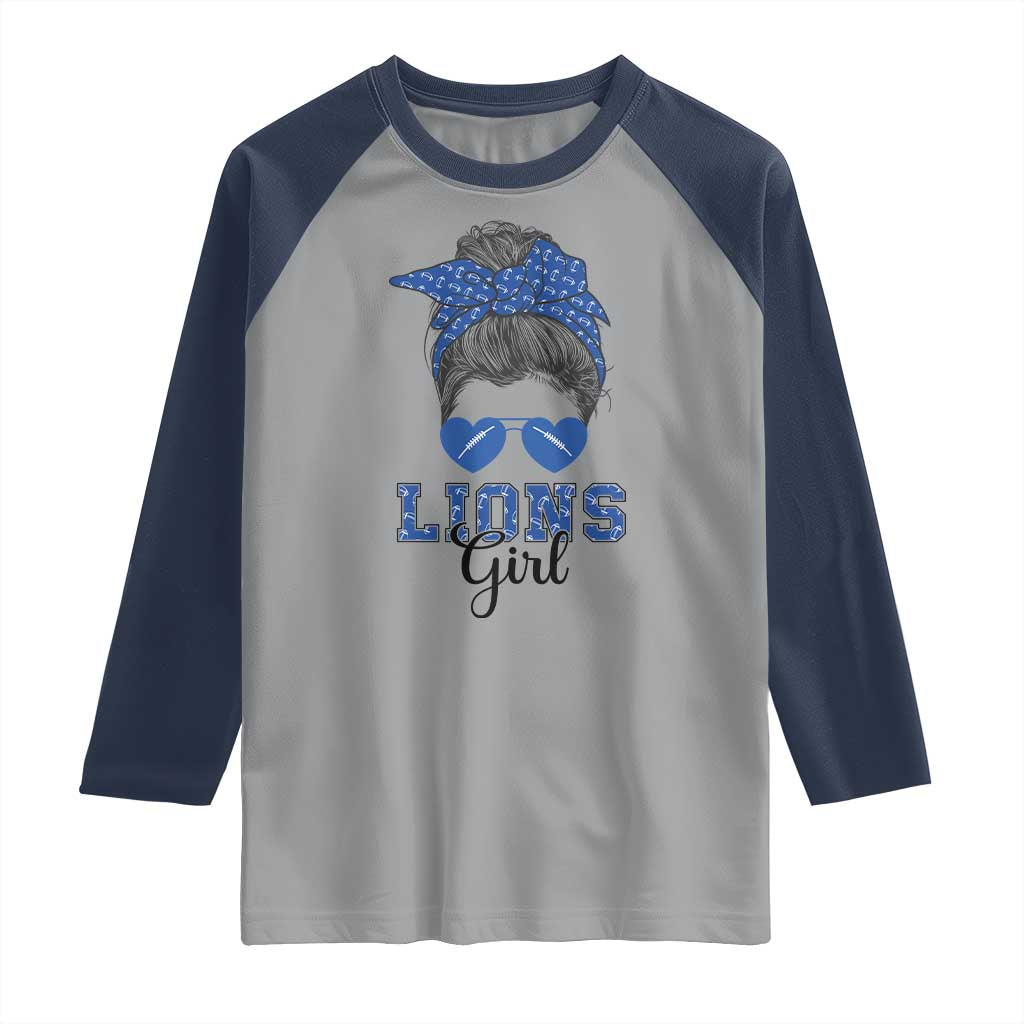 Lions Girl Raglan Shirt Messy Bun Funny Sports Fan Team