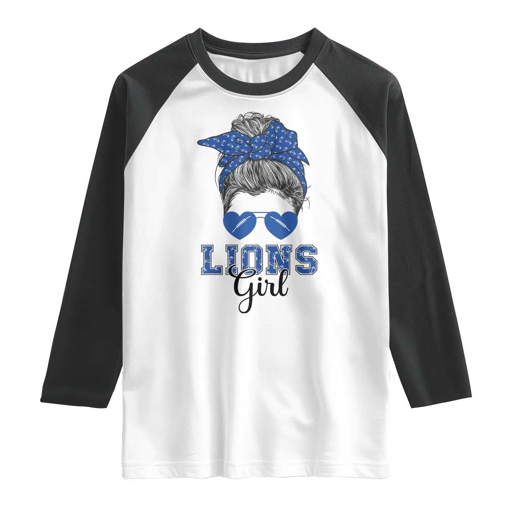 Lions Girl Raglan Shirt Messy Bun Funny Sports Fan Team