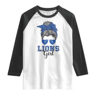 Lions Girl Raglan Shirt Messy Bun Funny Sports Fan Team