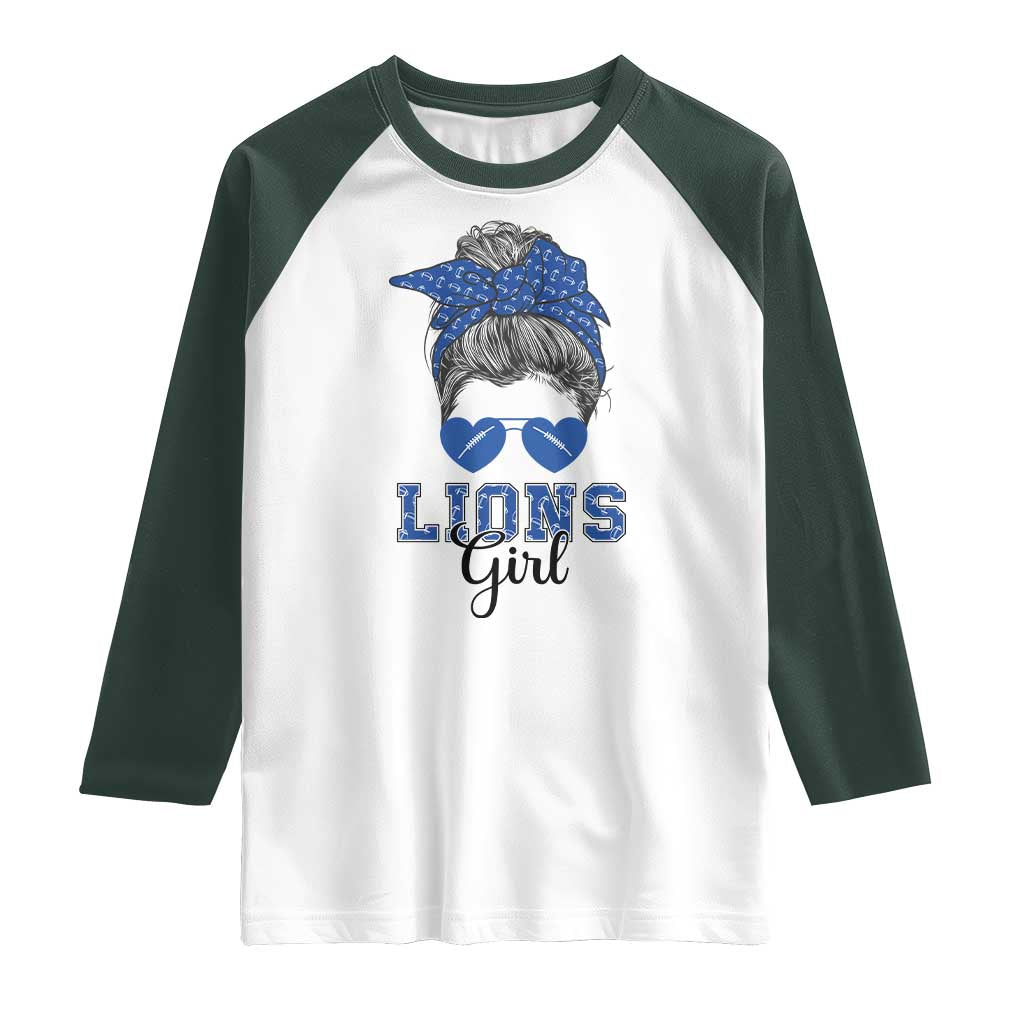 Lions Girl Raglan Shirt Messy Bun Funny Sports Fan Team