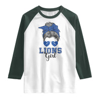 Lions Girl Raglan Shirt Messy Bun Funny Sports Fan Team