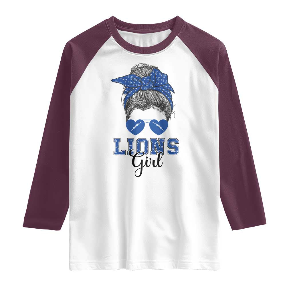 Lions Girl Raglan Shirt Messy Bun Funny Sports Fan Team
