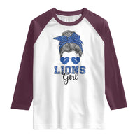 Lions Girl Raglan Shirt Messy Bun Funny Sports Fan Team