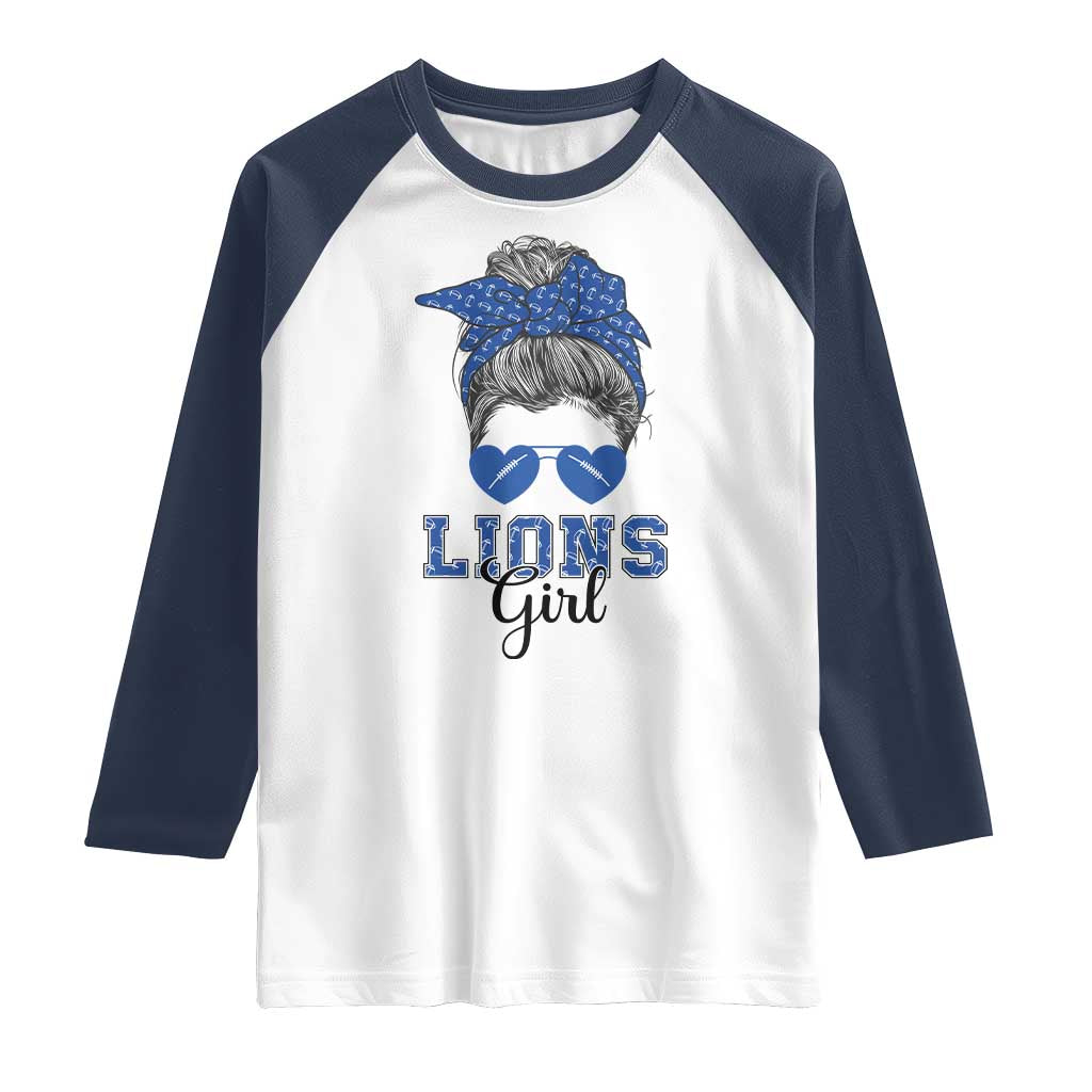 Lions Girl Raglan Shirt Messy Bun Funny Sports Fan Team