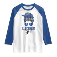 Lions Girl Raglan Shirt Messy Bun Funny Sports Fan Team