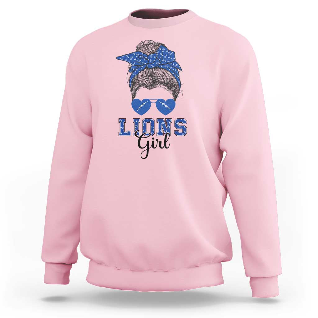Lions Girl Sweatshirt Messy Bun Funny Sports Fan Team