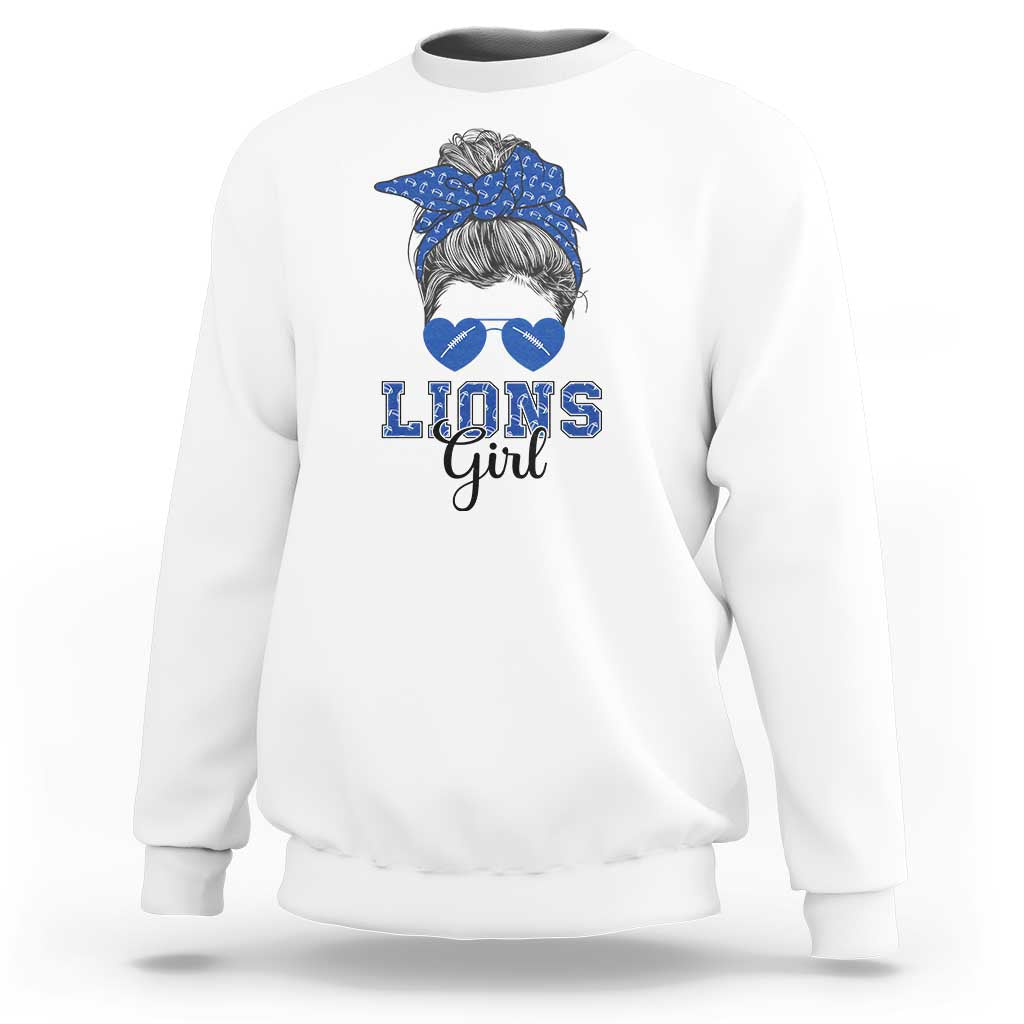 Lions Girl Sweatshirt Messy Bun Funny Sports Fan Team