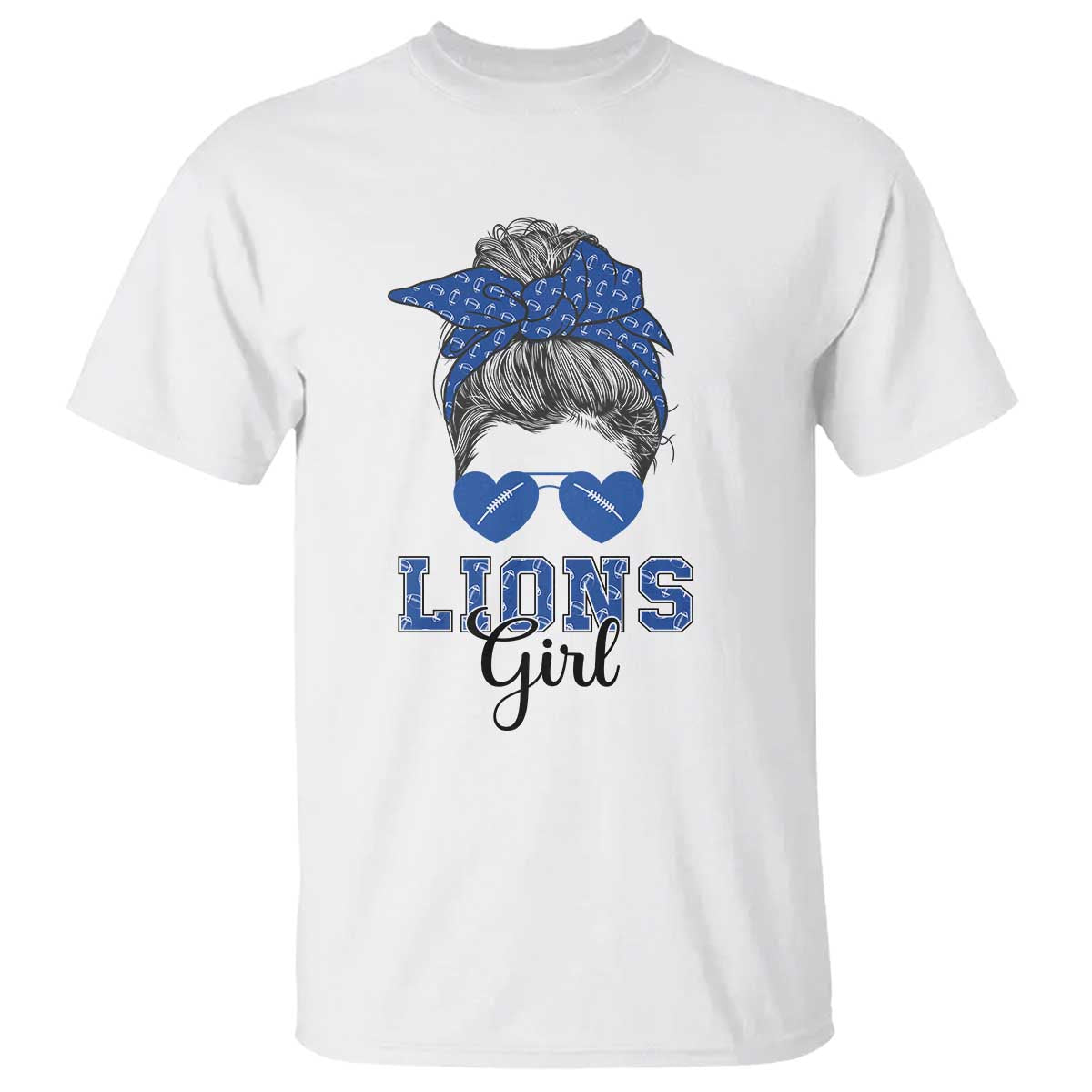 Lions Girl T Shirt Messy Bun Funny Sports Fan Team