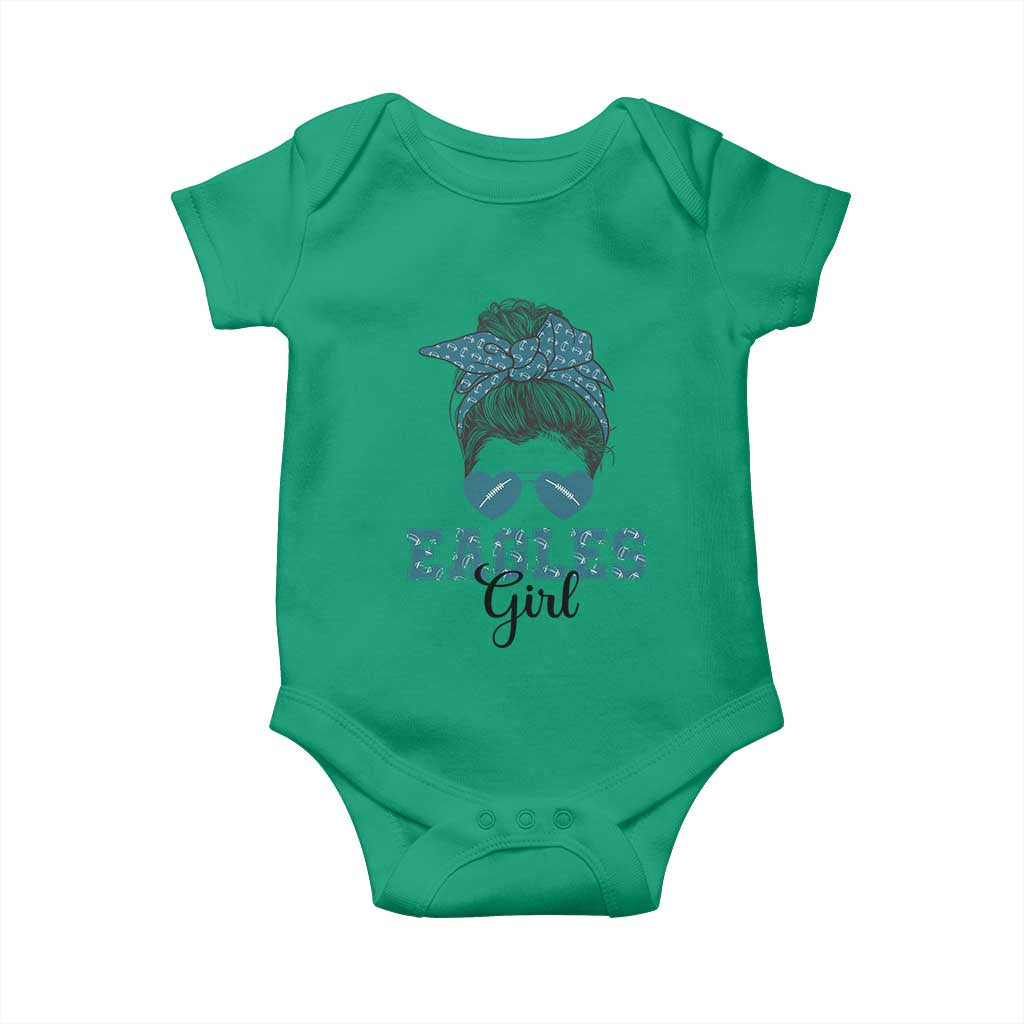 Eagles Girl Baby Onesie Messy Bun Funny Sports Fan Team