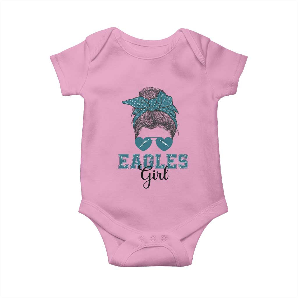 Eagles Girl Baby Onesie Messy Bun Funny Sports Fan Team