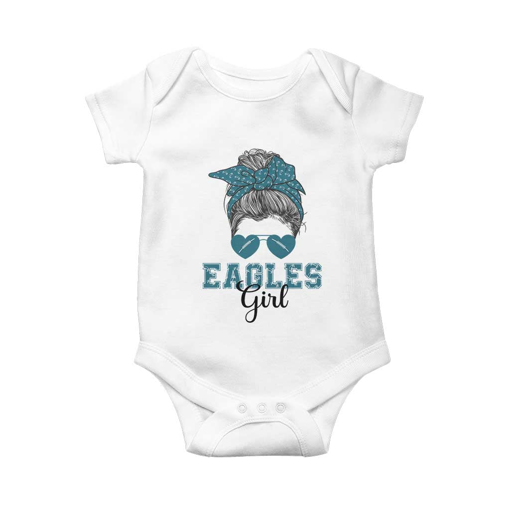 Eagles Girl Baby Onesie Messy Bun Funny Sports Fan Team