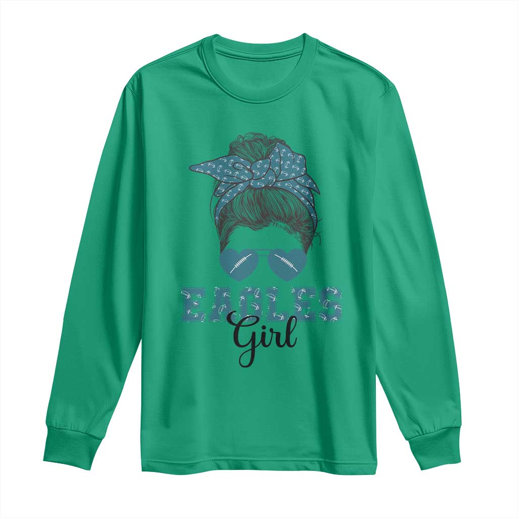 Eagles Girl Long Sleeve Shirt Messy Bun Funny Sports Fan Team