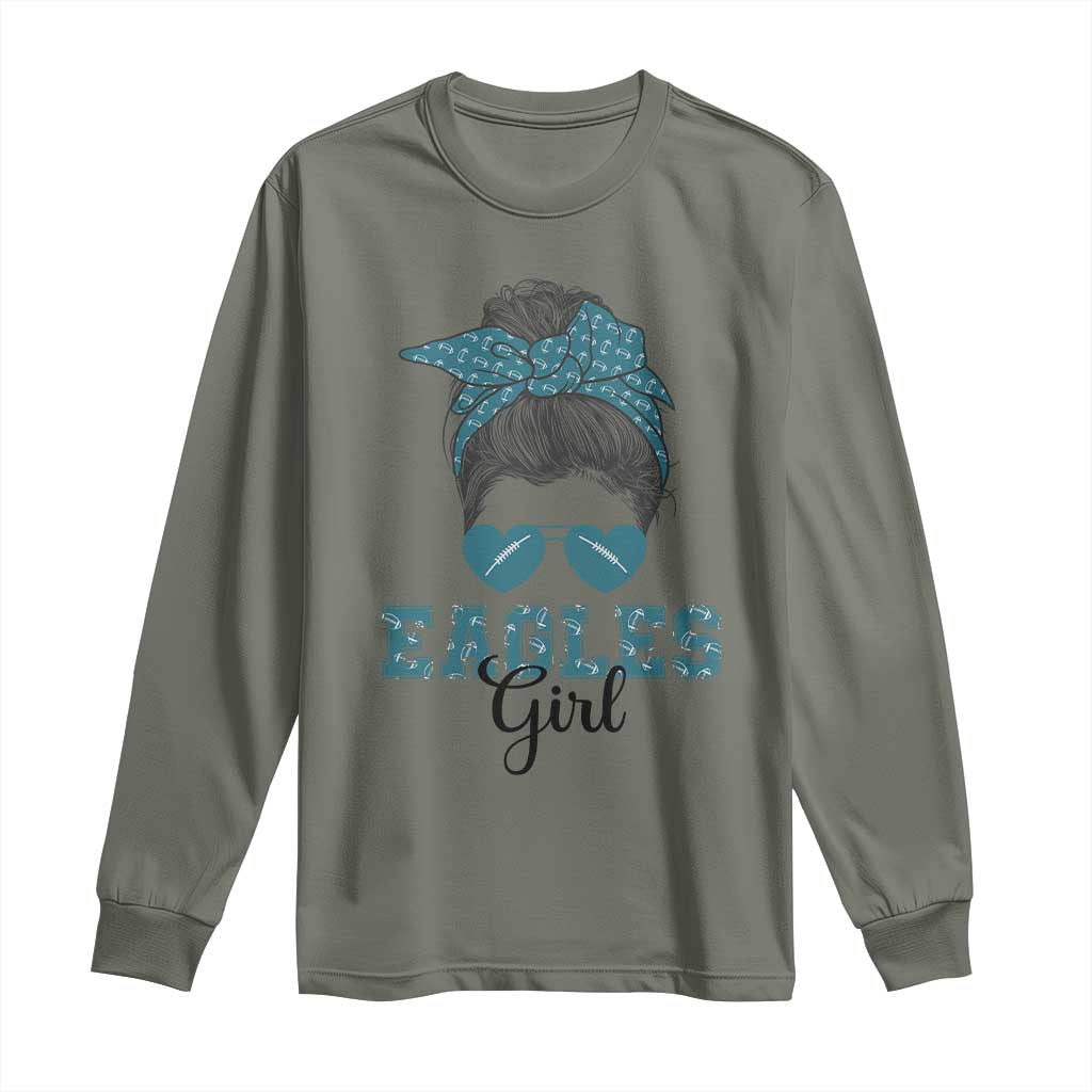 Eagles Girl Long Sleeve Shirt Messy Bun Funny Sports Fan Team