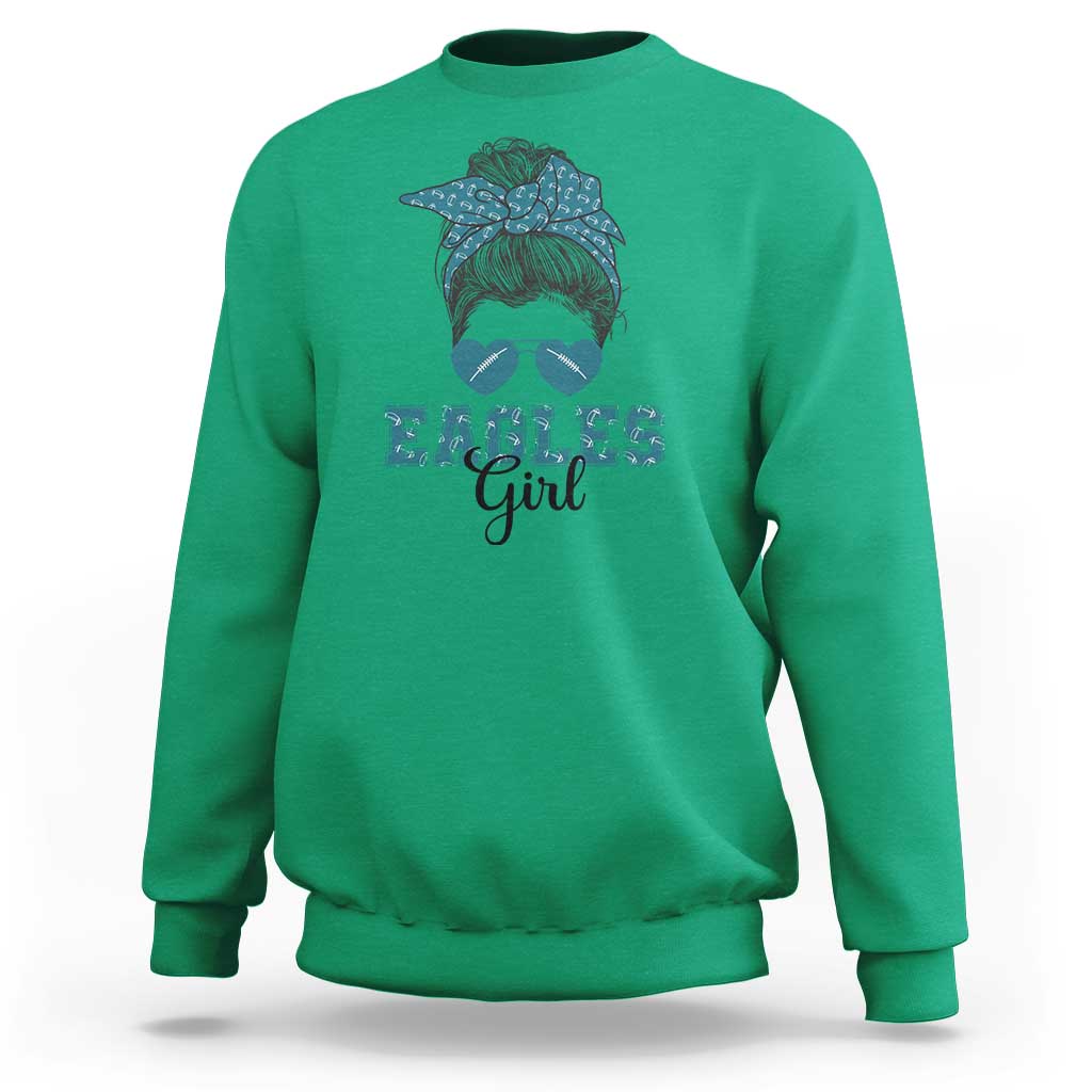Eagles Girl Sweatshirt Messy Bun Funny Sports Fan Team