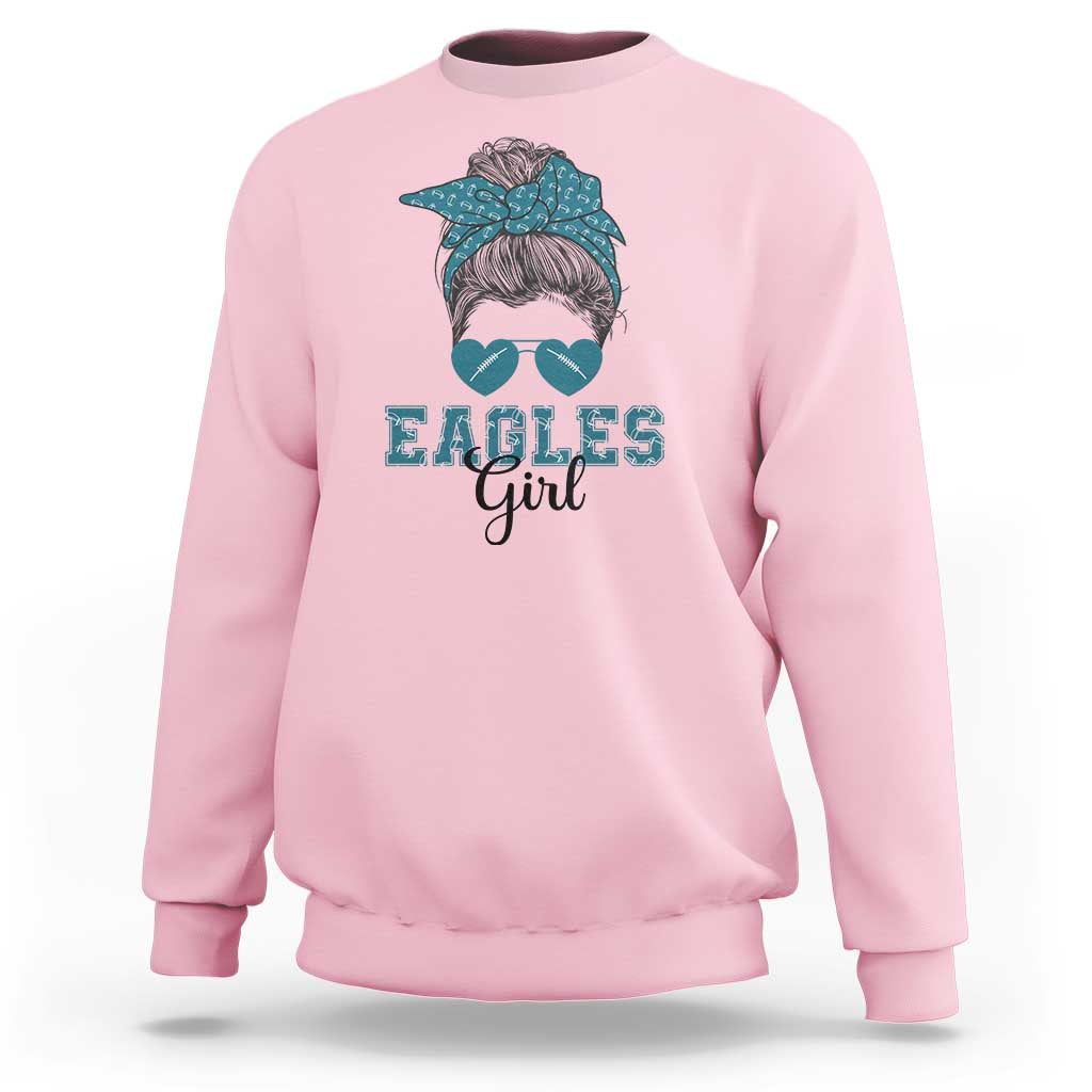 Eagles Girl Sweatshirt Messy Bun Funny Sports Fan Team
