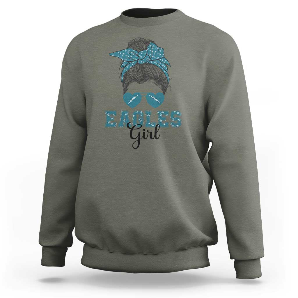 Eagles Girl Sweatshirt Messy Bun Funny Sports Fan Team