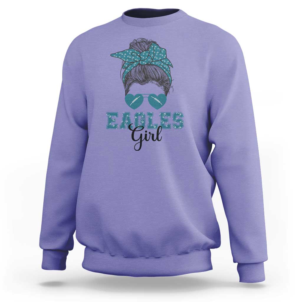 Eagles Girl Sweatshirt Messy Bun Funny Sports Fan Team
