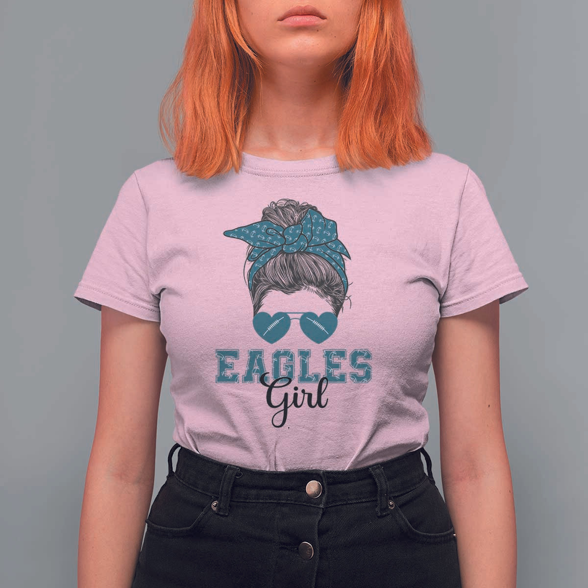 Eagles Girl T Shirt For Women Messy Bun Funny Sports Fan Team