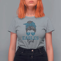 Eagles Girl T Shirt For Women Messy Bun Funny Sports Fan Team