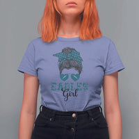 Eagles Girl T Shirt For Women Messy Bun Funny Sports Fan Team