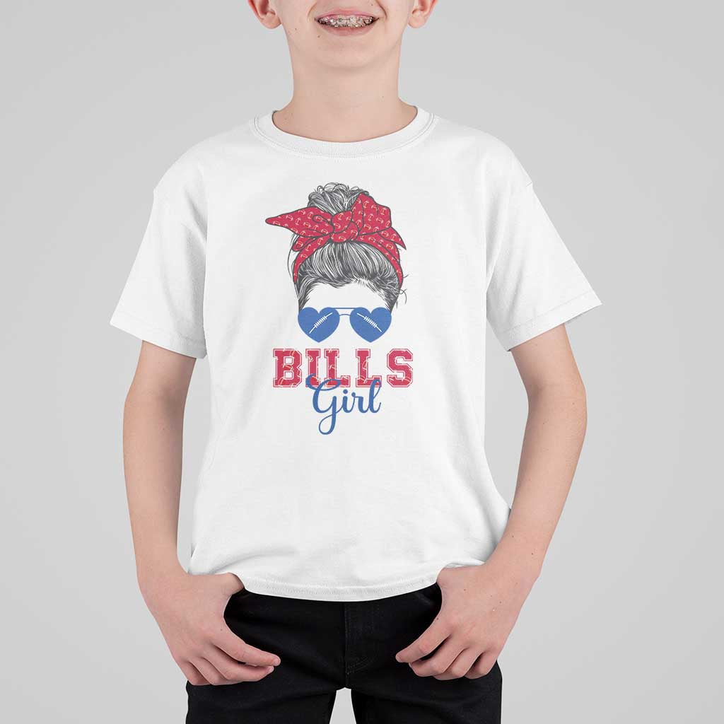 Bills Girl T Shirt For Kid Messy Bun Funny Sports Fan Team