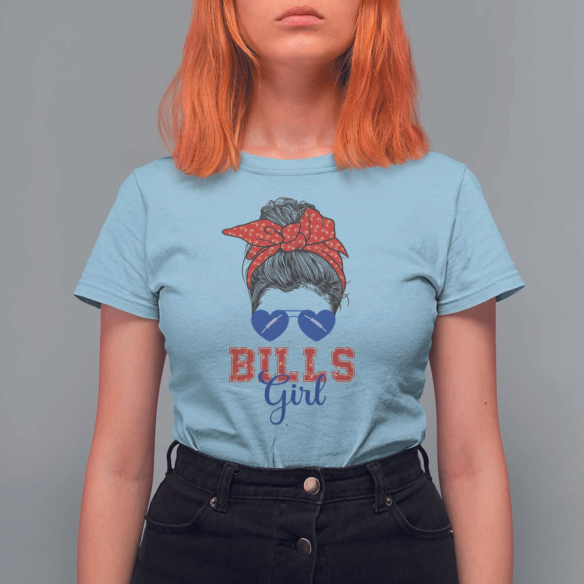 Bills Girl T Shirt For Women Messy Bun Funny Sports Fan Team