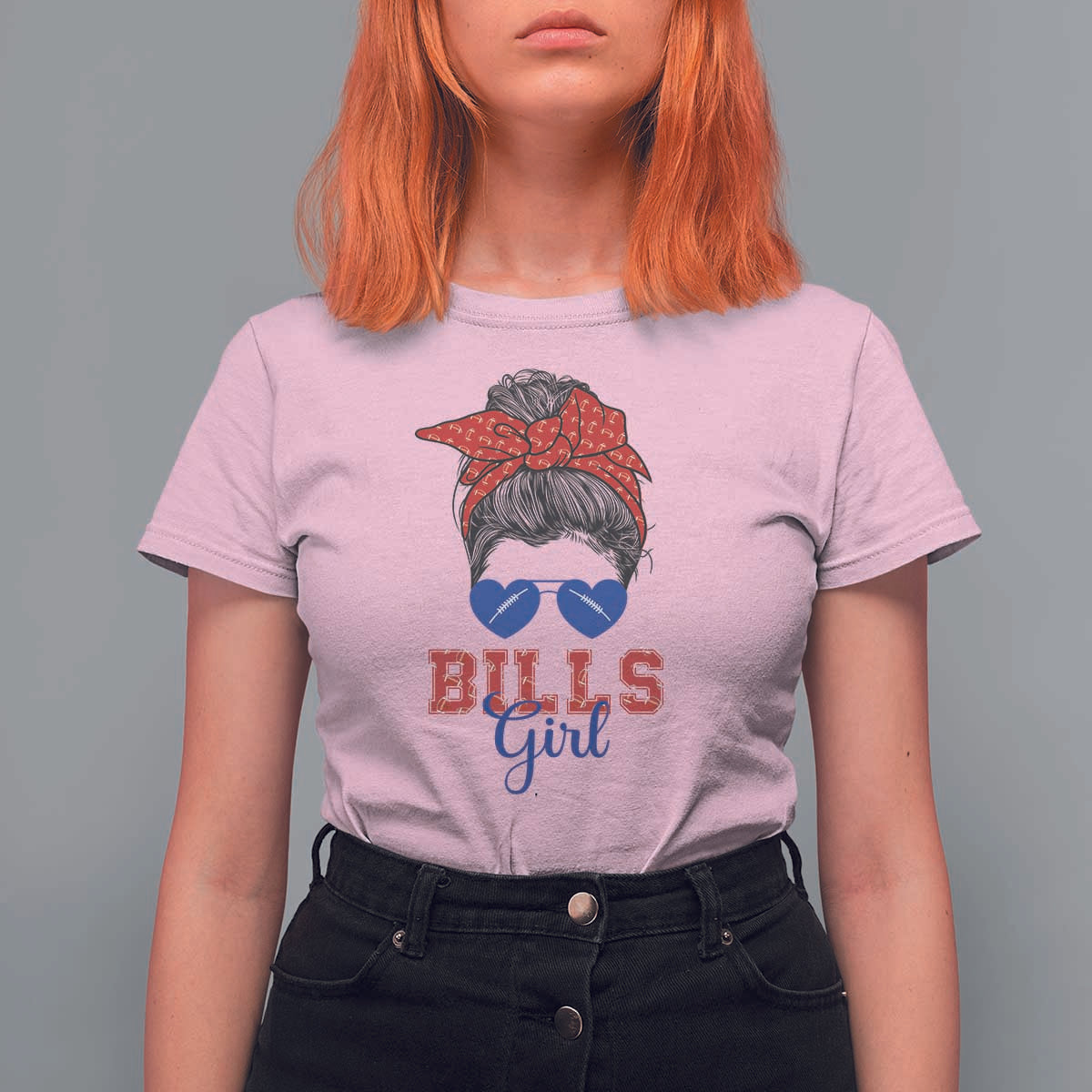 Bills Girl T Shirt For Women Messy Bun Funny Sports Fan Team