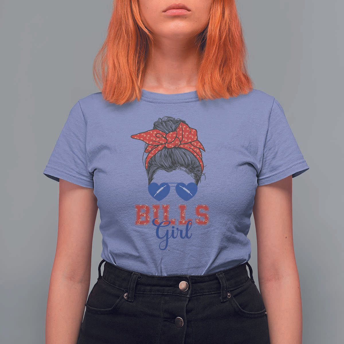 Bills Girl T Shirt For Women Messy Bun Funny Sports Fan Team