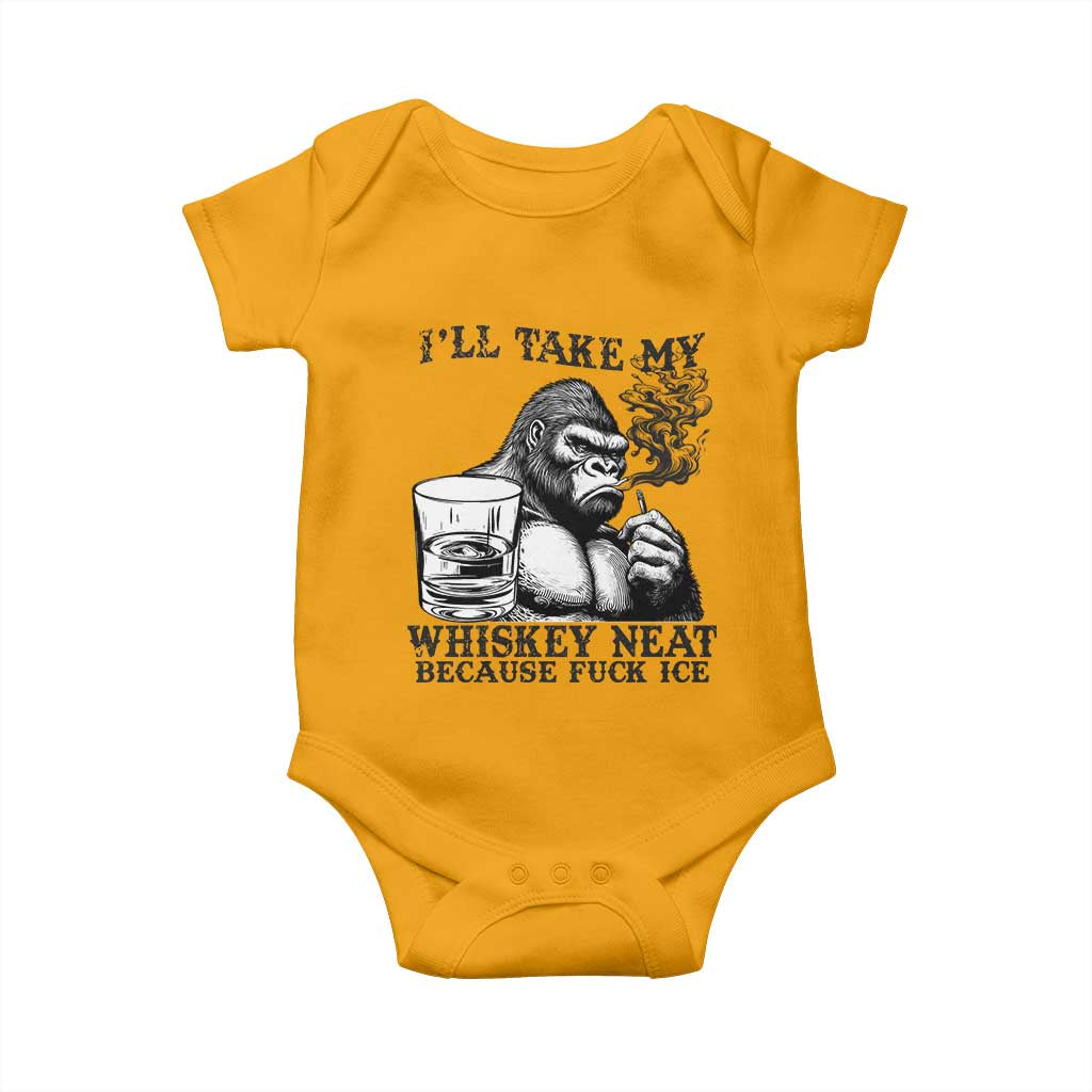 I'll Take My Whiskey Neat Because F Ice Baby Onesie Smoking and Drinking Bigfoot Subtle Political Resistance