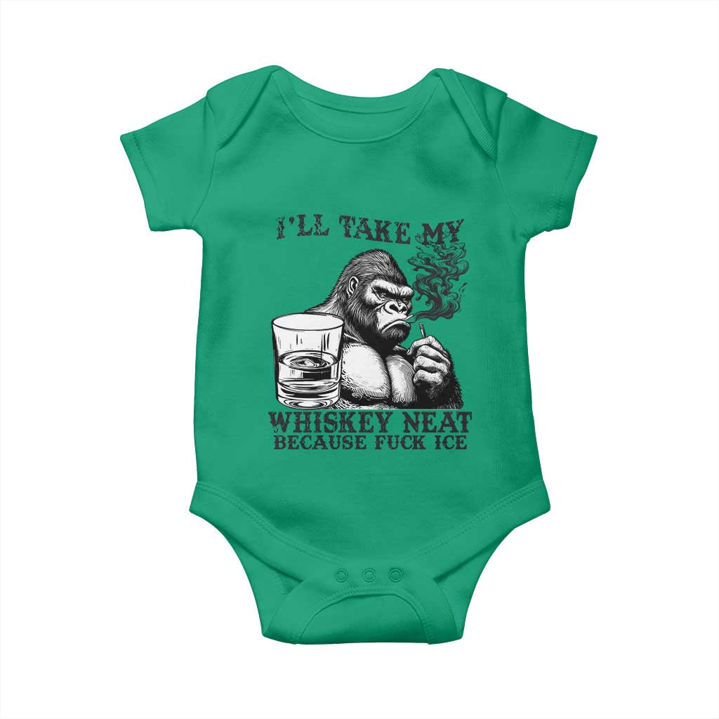 I'll Take My Whiskey Neat Because F Ice Baby Onesie Smoking and Drinking Bigfoot Subtle Political Resistance