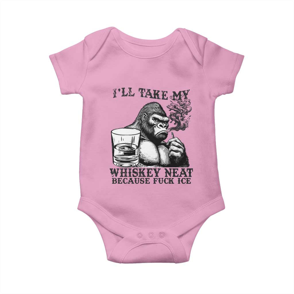 I'll Take My Whiskey Neat Because F Ice Baby Onesie Smoking and Drinking Bigfoot Subtle Political Resistance