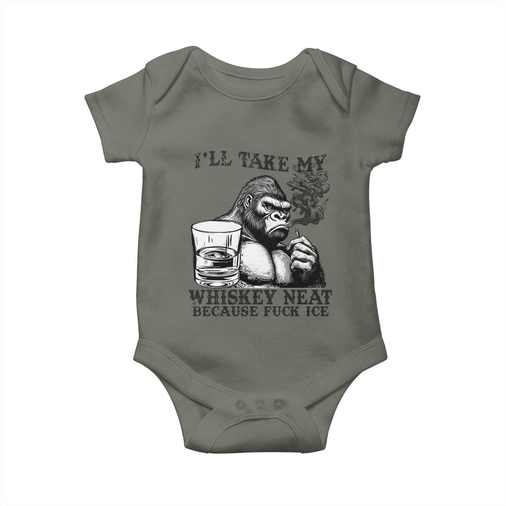 I'll Take My Whiskey Neat Because F Ice Baby Onesie Smoking and Drinking Bigfoot Subtle Political Resistance
