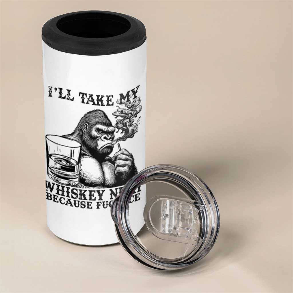 I'll Take My Whiskey Neat Because F Ice 4 in 1 Can Cooler Tumbler Smoking and Drinking Bigfoot Subtle Political Resistance