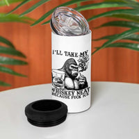 I'll Take My Whiskey Neat Because F Ice 4 in 1 Can Cooler Tumbler Smoking and Drinking Bigfoot Subtle Political Resistance