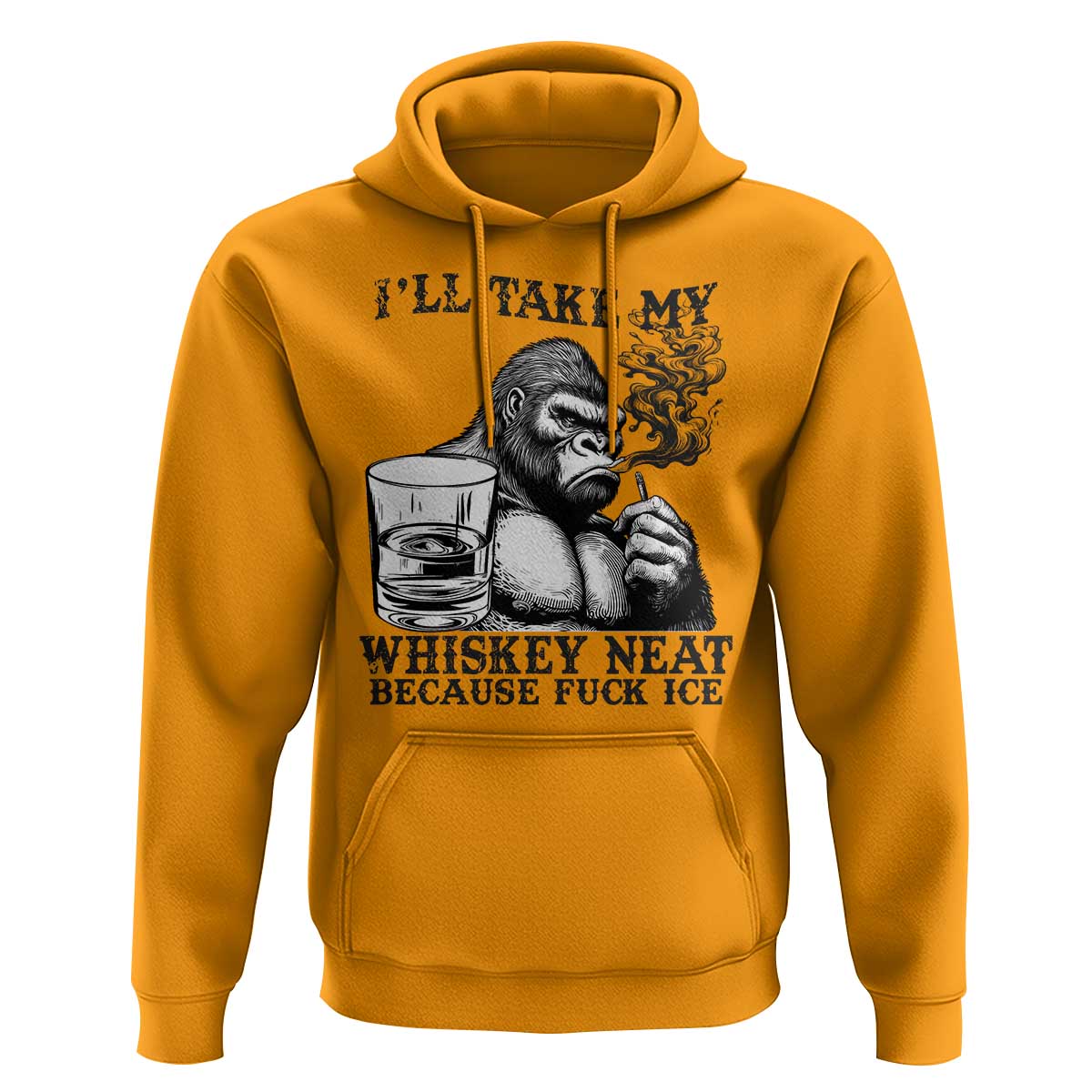 I'll Take My Whiskey Neat Because F Ice Hoodie Smoking and Drinking Bigfoot Subtle Political Resistance