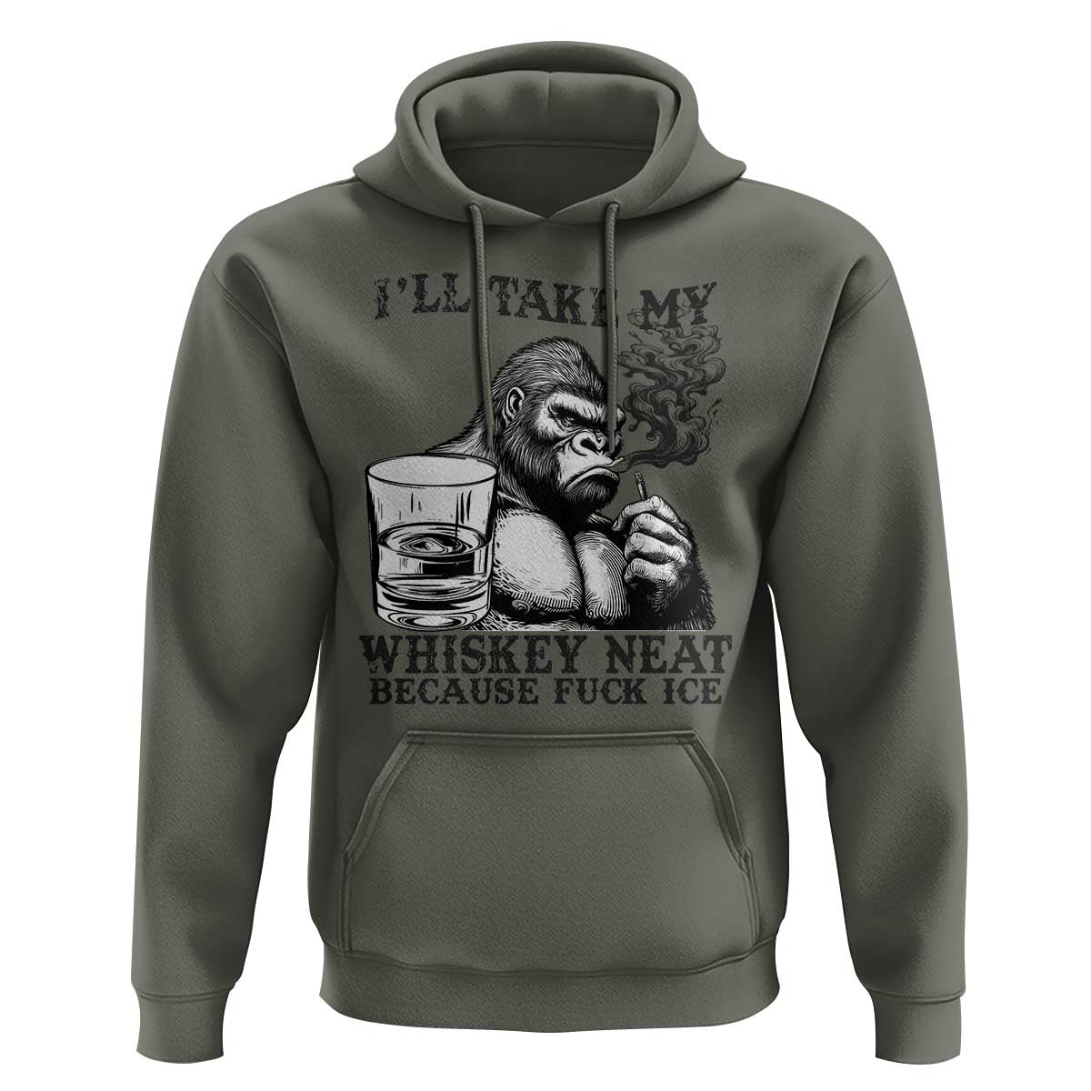 I'll Take My Whiskey Neat Because F Ice Hoodie Smoking and Drinking Bigfoot Subtle Political Resistance