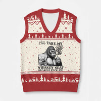 I'll Take My Whiskey Neat Because F Ice V-Neck Knit Sweater Vest Smoking and Drinking Bigfoot Subtle Political Resistance