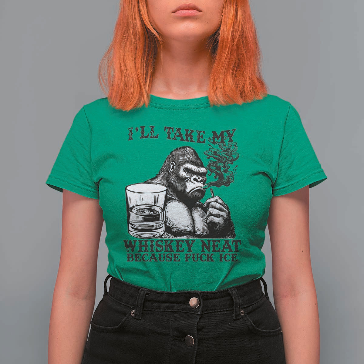 I'll Take My Whiskey Neat Because F Ice T Shirt For Women Smoking and Drinking Bigfoot Subtle Political Resistance