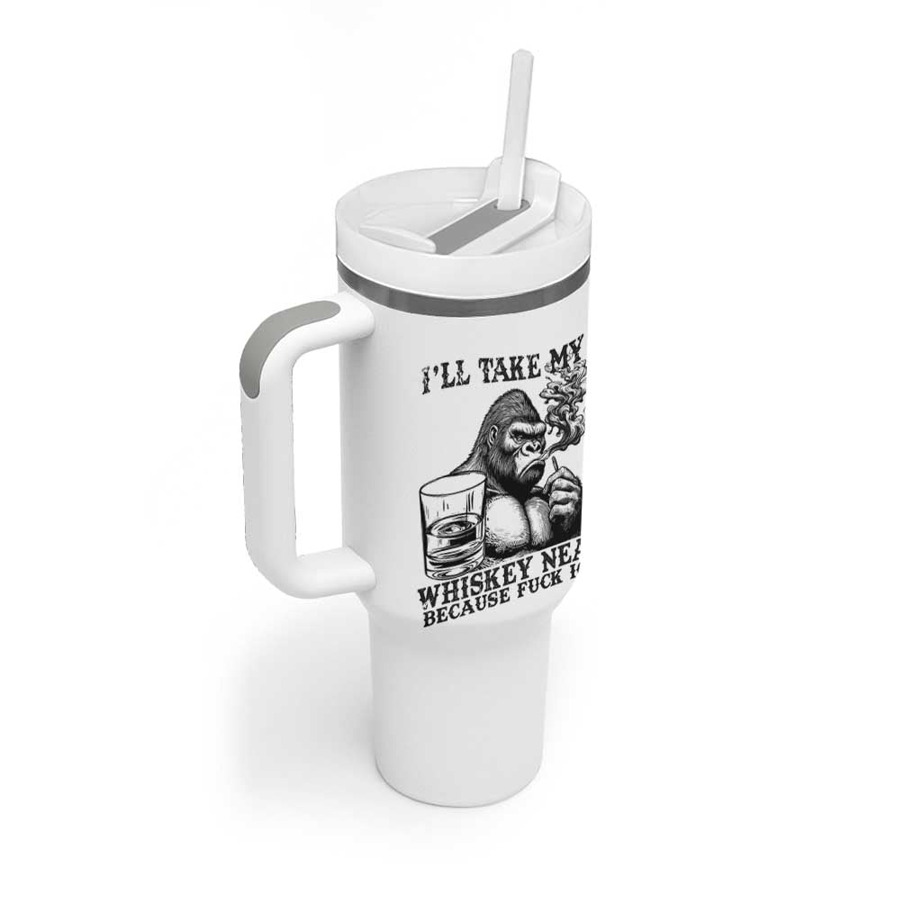 I'll Take My Whiskey Neat Because F Ice Tumbler With Handle Smoking and Drinking Bigfoot Subtle Political Resistance