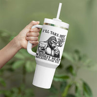 I'll Take My Whiskey Neat Because F Ice Tumbler With Handle Smoking and Drinking Bigfoot Subtle Political Resistance