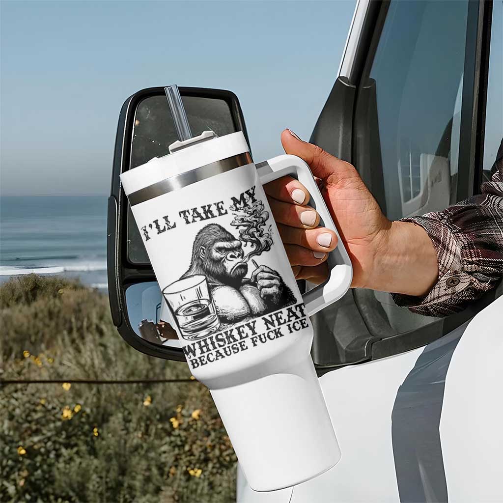 I'll Take My Whiskey Neat Because F Ice Tumbler With Handle Smoking and Drinking Bigfoot Subtle Political Resistance