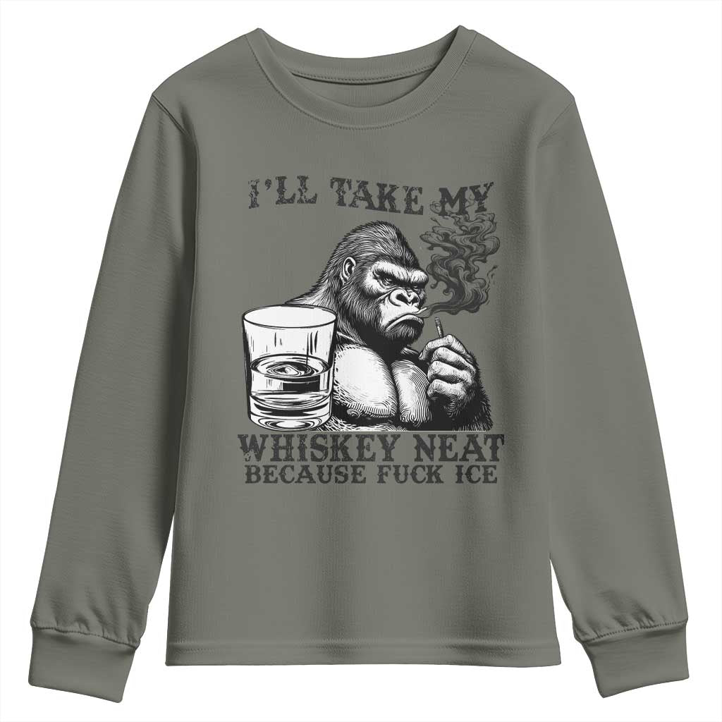 I'll Take My Whiskey Neat Because F Ice Youth Sweatshirt Smoking and Drinking Bigfoot Subtle Political Resistance