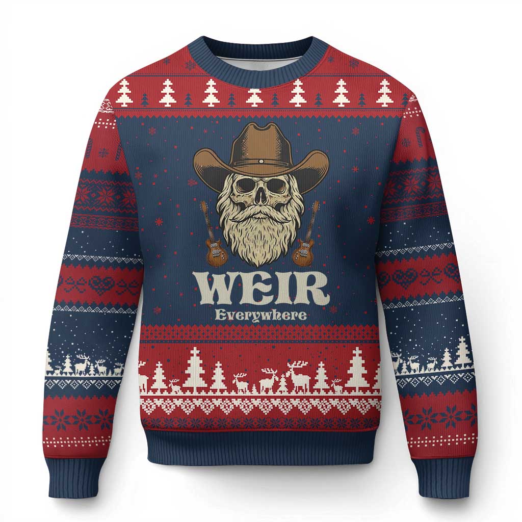 Weir Everywhere Western Skull Guitarist Ugly Christmas Sweater Legendary Musician Memorial Retro Tribute for Fans
