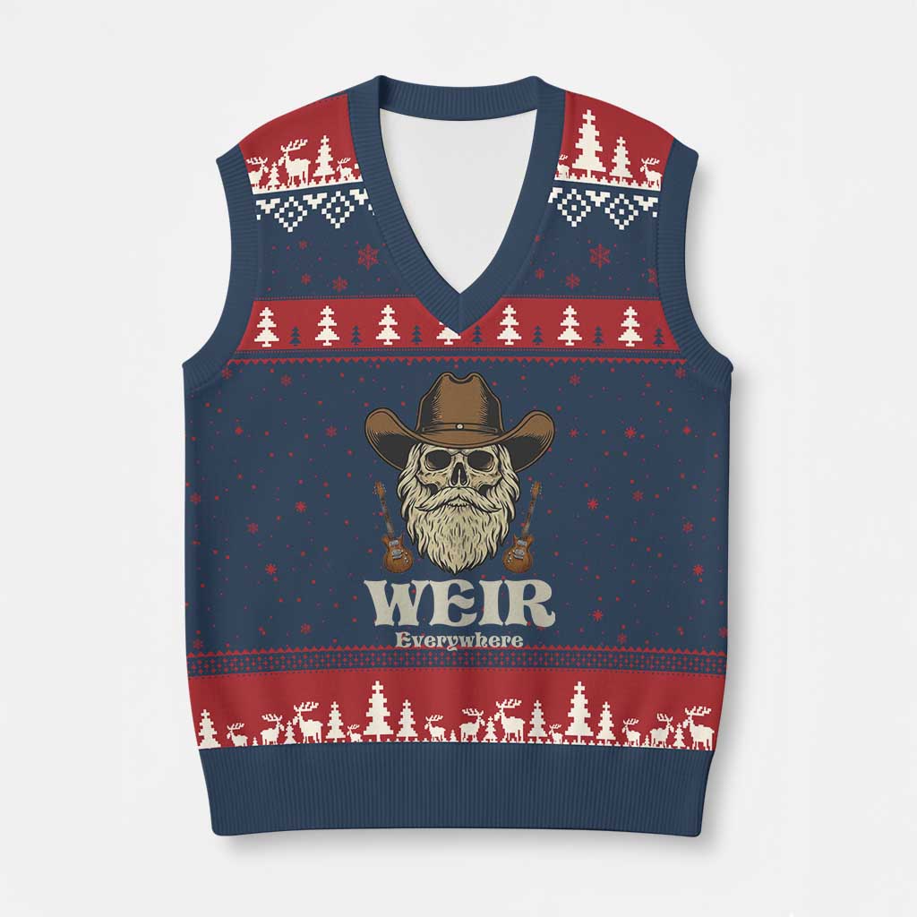 Weir Everywhere Western Skull Guitarist V-Neck Knit Sweater Vest Legendary Musician Memorial Retro Tribute for Fans