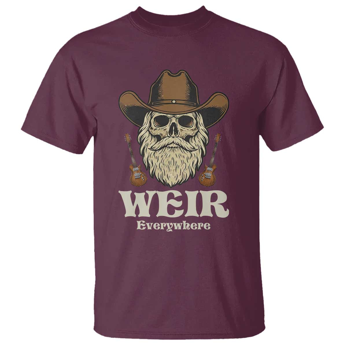Weir Everywhere Western Skull Guitarist T Shirt Legendary Musician Memorial Retro Tribute for Fans