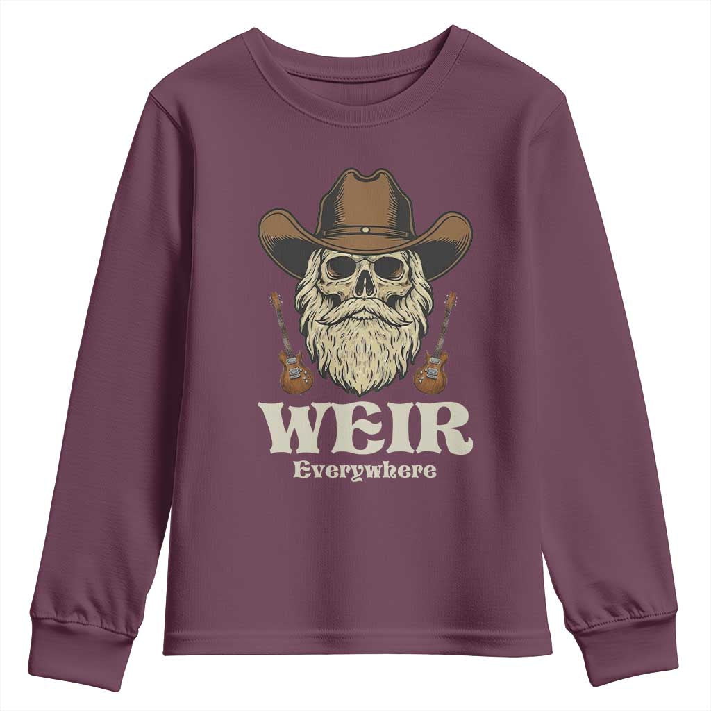 Weir Everywhere Western Skull Guitarist Youth Sweatshirt Legendary Musician Memorial Retro Tribute for Fans