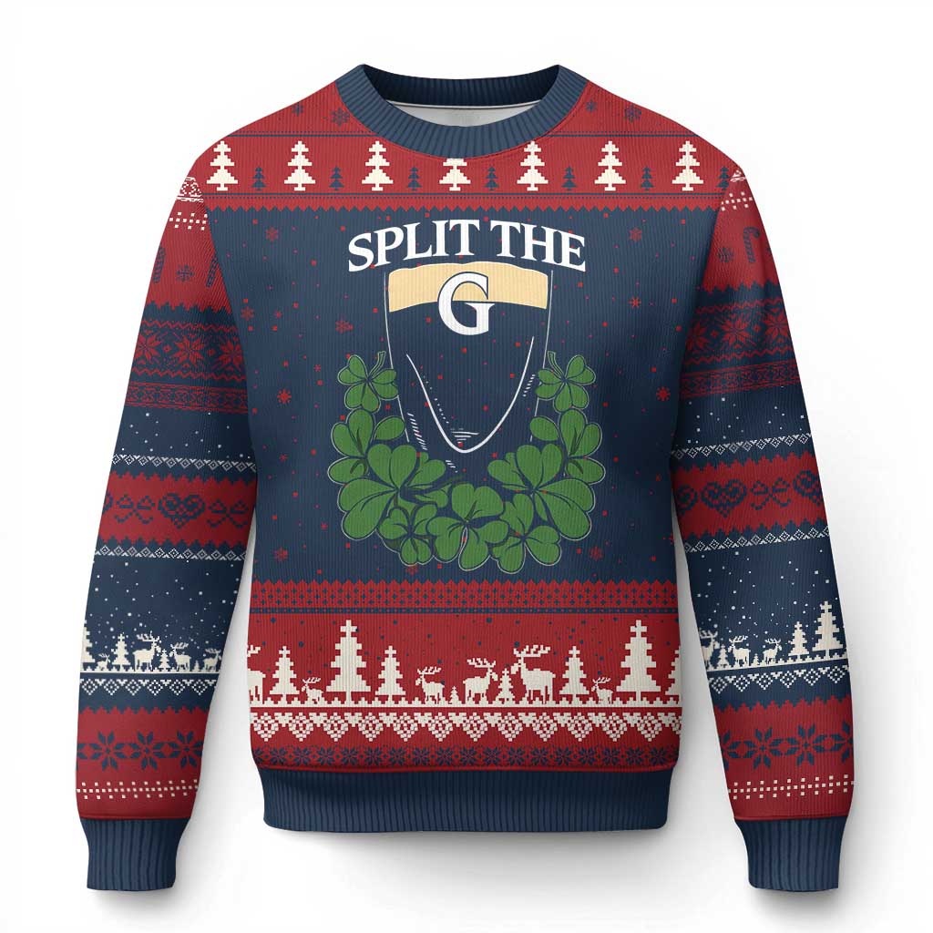 Split the G Funny Irish Stout Beer Drinking Game Ugly Christmas Sweater St. Patrick’s Day Shamrocks Pub Crawl Crew